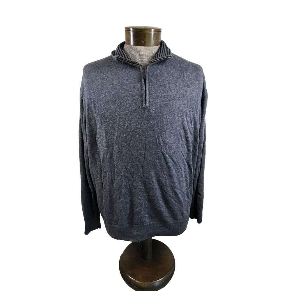 Untuckit Sweater Mens Large Gray Quarter Zip Merino Wool Pullover Knit Belguardo